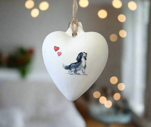 Sprocker Black & White Ceramic Heart Bauble